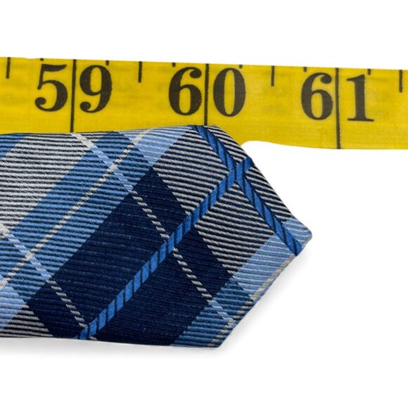 Nautica silk Tie Blue White Gray Plaid Tartan - Picture 6 of 6